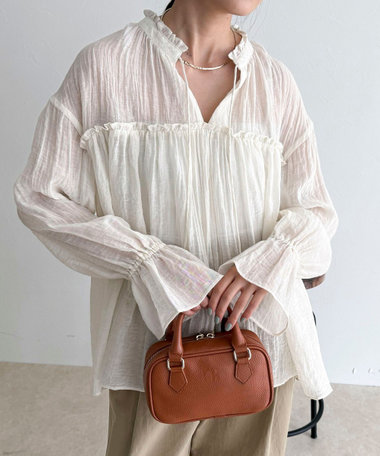 LINEN混シアー楊柳ブラウス