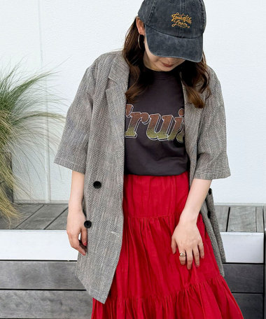 グレンチェック半袖ダブルジャケット