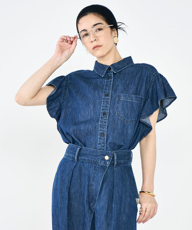 【RM denim】ラッフルスリーブデニムブラウス