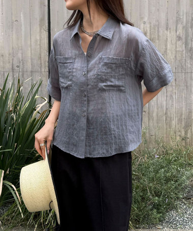 シアーストライプ半袖シャツ