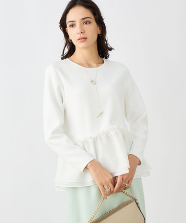 《セットアップ対応》ウォッシャブルダンボール×オーガンジーペプラムプルオーバー