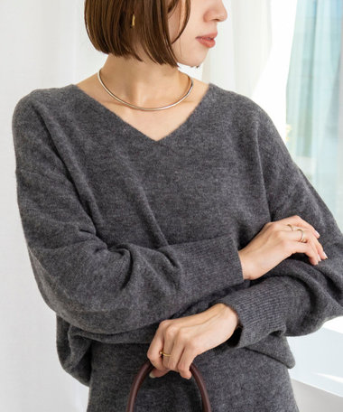 《手洗い可能》アルパカ混Vネックプルオーバー