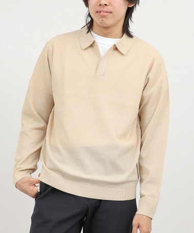 変形カノコ 長袖スキッパーニットポロ 26AW