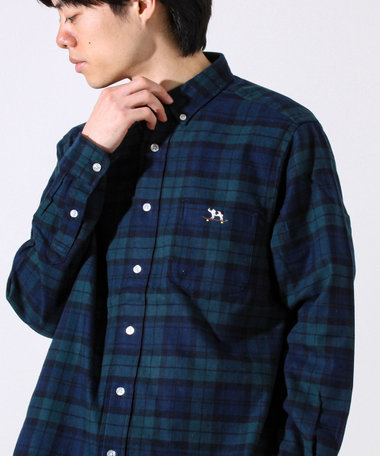 【定番フレブルシリーズ】フレンチブルドッグ刺繍 ボタンダウンネルシャツ