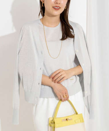 《手洗い可能/アンサンブル対応》ラメVネックカーディガン