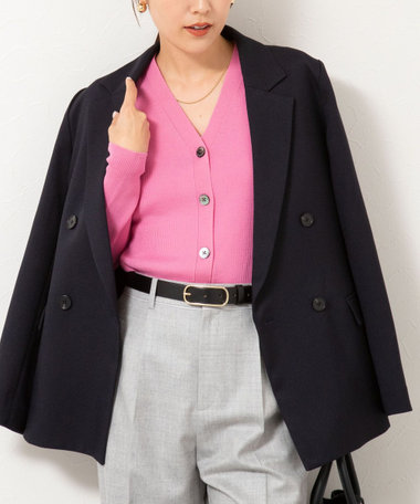 《手洗い可能》16GマレーリブVネックカーディガン