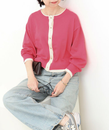 配色レイヤード風カーディガン