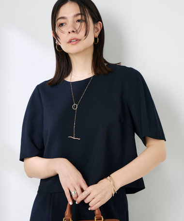《セットアップ対応》ウォッシャブル麻調5分袖ブラウス