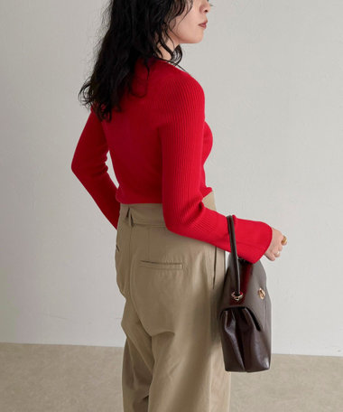 袖スリットリブニットプルオーバー