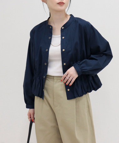 クロップドバルーン前開きブラウス