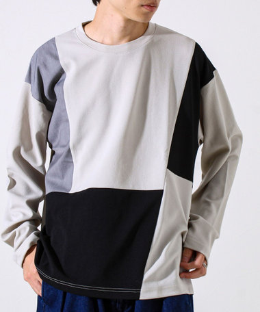 【異素材MIXで着映え】カットジョーゼット パネル切替ロンT