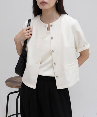 【@sora_522m企画】ノーカラーハーフスリーブジャケット