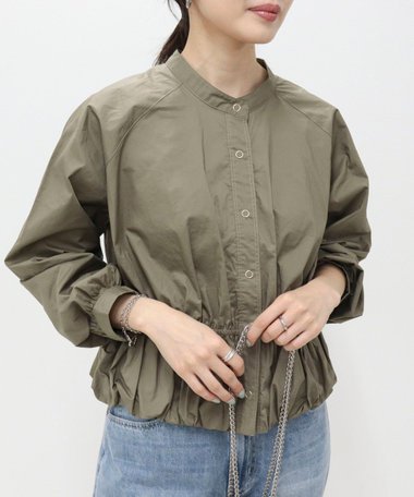 クロップドバルーン前開きブラウス