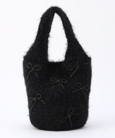 ビジューリボンニット編みトートバッグ