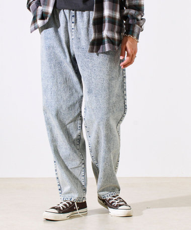 【シーズンレス/UNISEX】ケミカルウォッシュ ワイドデニムイージーパンツ