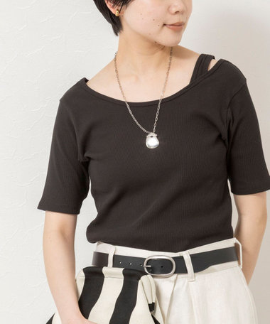 ウォッシャブルアシンメトリー2WAYリブTシャツ