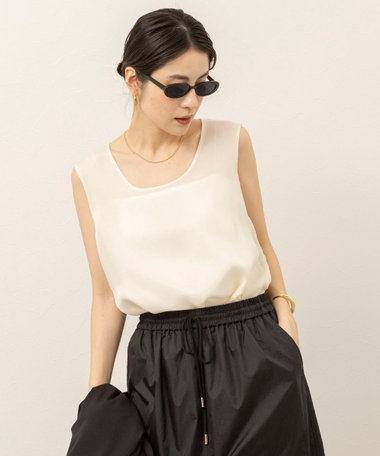 《セットアップ対応》【MAQWEL/マクウェル】ウォッシャブルサテンノースリーブ