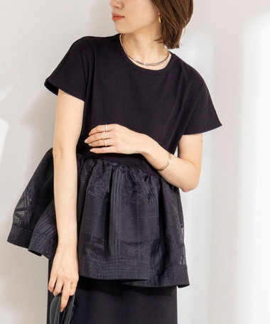 新品　ノーリーズ　布帛コンビプルオーバーカットソー　ブラック　大人可愛い NOLLEY'S（ノーリーズ） tシャツ Tシャツ 布帛コンビプルオーバー