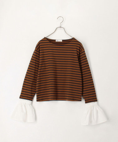 ボリュームカフス天竺ボーダープルオーバーカットソー