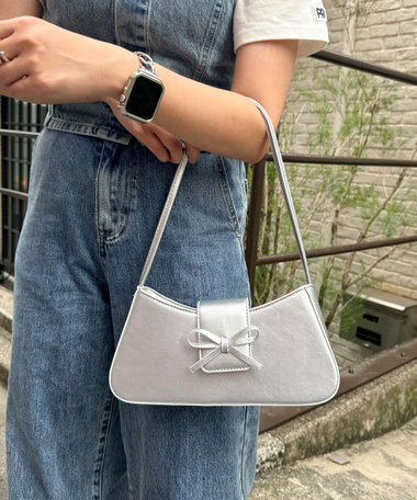 リボンフラップダブルハンドルバッグ