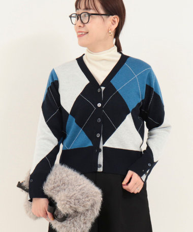 アーガイルジャガード Vネックカーディガン