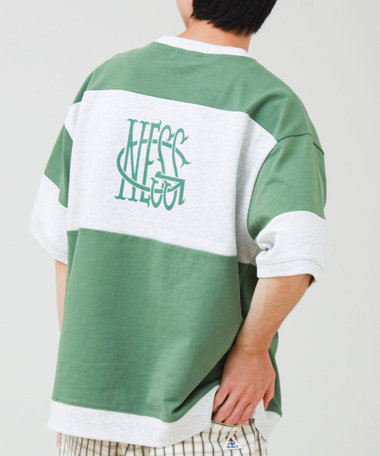【バックプリントが映える】切り替え GOODNESS オーバーストライプ Tシャツ