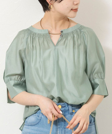 ウォッシャブルボリュームスリーブ2WAYシアーブラウス
