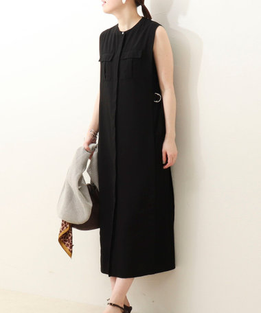 麻調×リブ切替ワンピース
