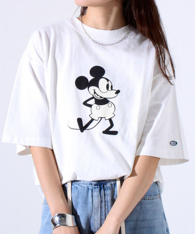 ［WEB限定 TIME SALE！］【MICKEY×DISCUS ATHLETIC】コラボ プリント 半袖 クルーネックTシャツ