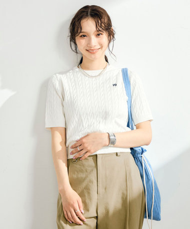 【WEB限定/大人気シリーズ】FR刺しゅうケーブル柄半袖プルオーバーニット