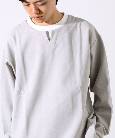 【全方向杢ダンボール】フェイクキーネックロングスリーブ