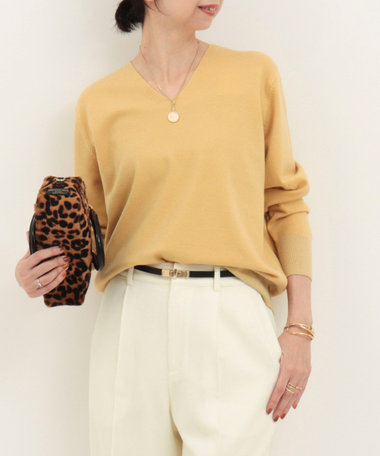 スーパーストレッチVネックプルオーバーニット　ムジ