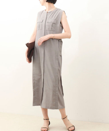 麻調×リブ切替ワンピース