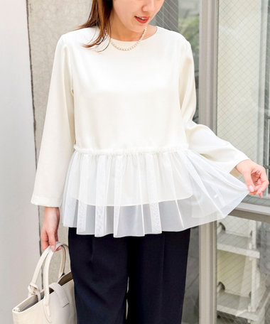 ウォッシャブルオトナサテンペプラムブラウス