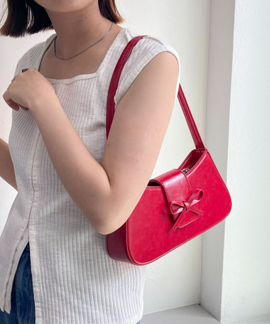 リボンフラップダブルハンドルバッグ