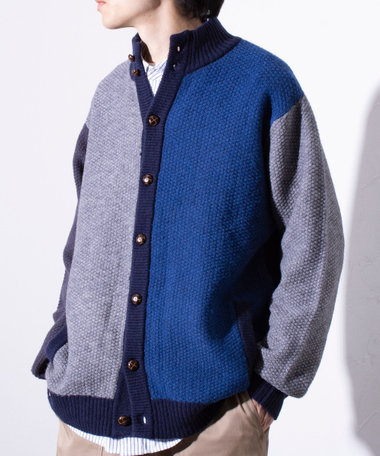 【GLOSTER/グロスター】くるみボタン スタンドカラーカーディガン（無地/クレイジーパターン）