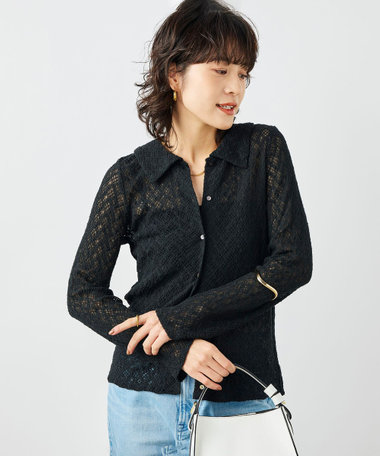 ウォッシャブル襟付きレースカーディガン