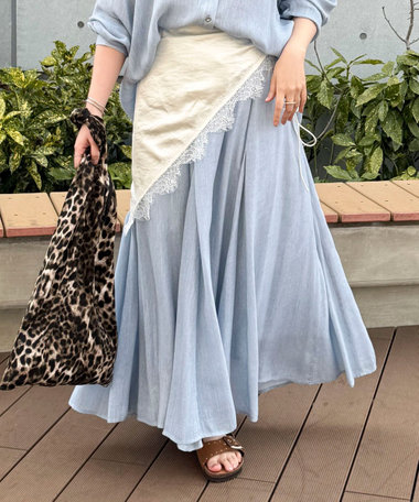 シアーデニムパネルフレアスカート