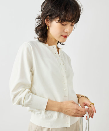 《手洗い可能》コットンテックスクルーネックカーディガン