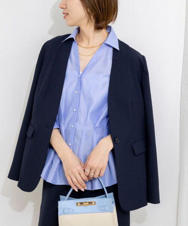 《セットアップ対応》ストレッチツイルVネックジャケット