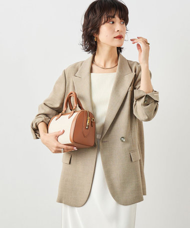 美品♡ノーリーズ ダブルジャケット 金ボタン チェック 38 M ブラウン リネンライク 金ボタン ブレザー ジャケット（テーラードジャケット