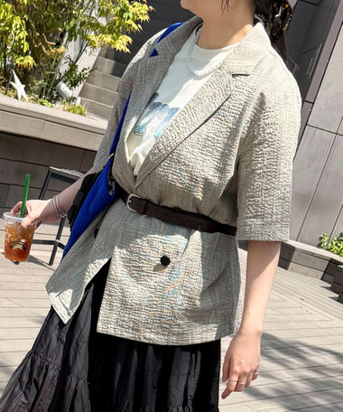 グレンチェック半袖ダブルジャケット