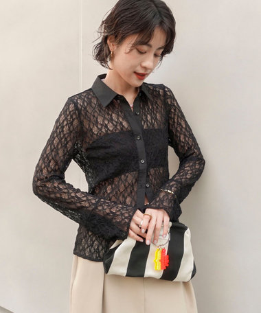 【MAQWEL/マクウェル】ウォッシャブルストレッチレースシャツ