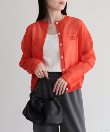 刺繍入りシアーニットカーディガン