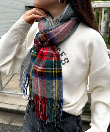 【TWEED MILL/ツイードミル】ウールチェックストール48