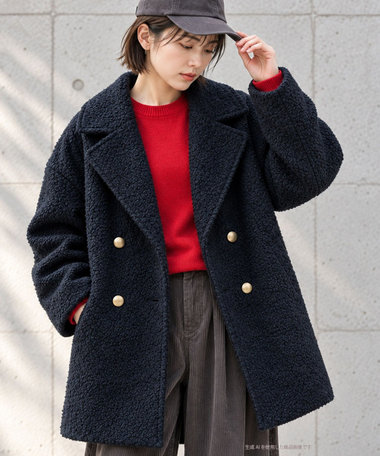 エステルループジャージダブルブレストコート