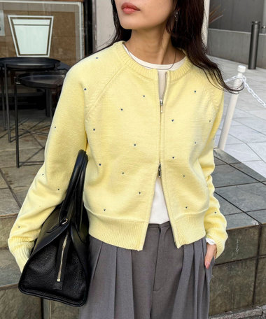 ハンド刺繍ハートZIPカーディガン