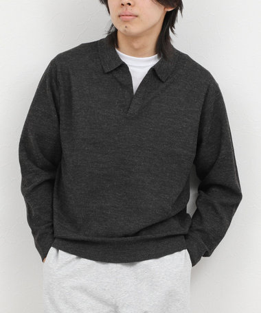 変形カノコ 長袖スキッパーニットポロ 26AW