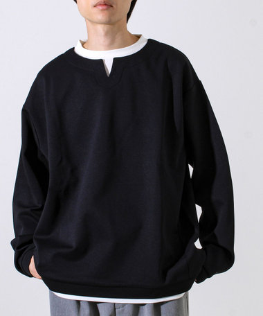 【全方向杢ダンボール】フェイクキーネックロングスリーブ