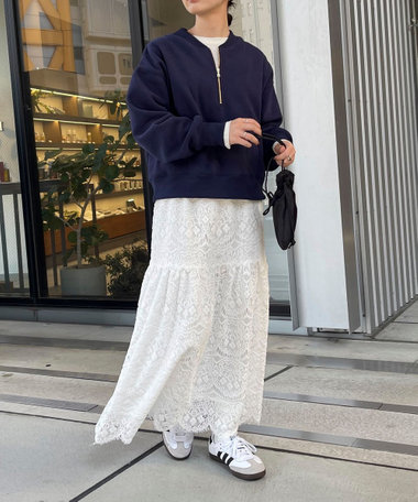 ショート丈ハーフジップスウェット